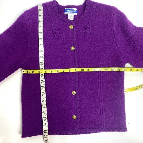 Pendleton Vintage Wool Button Cardigan Sweater Purple Embroidered Floral SP - Picture 4 of 12